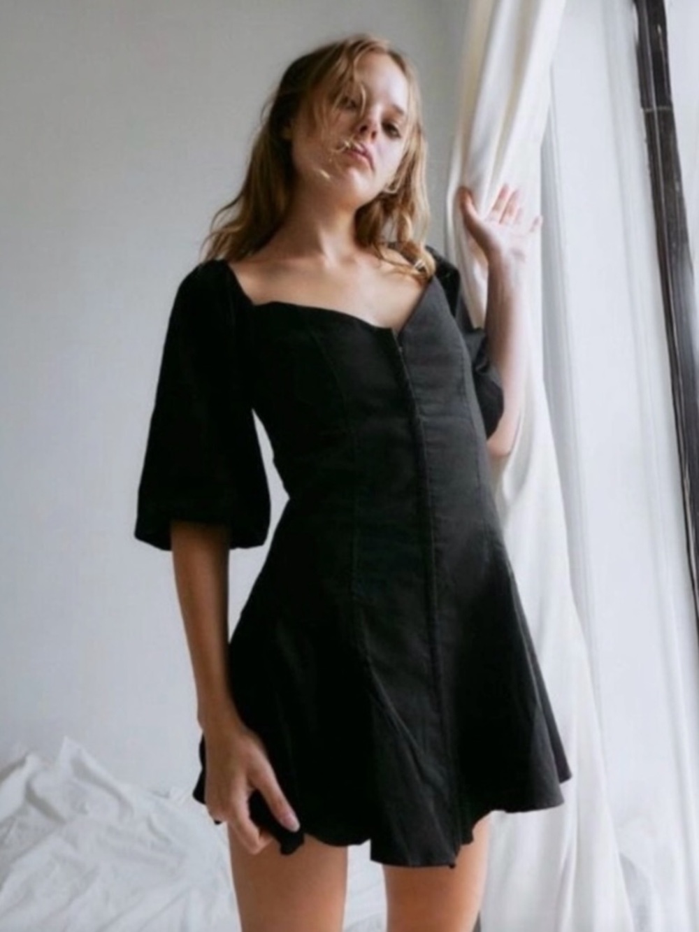 Zara Linen Blend NWT Blogger Fav Mini Dress Corset Style XS Whimsigoth Boho